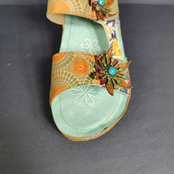 L'Artiste by Spring Step Polka-MNTM - Mint Green Floral Wedge Slip On Sandal 8.5 - Picture 3 of 9